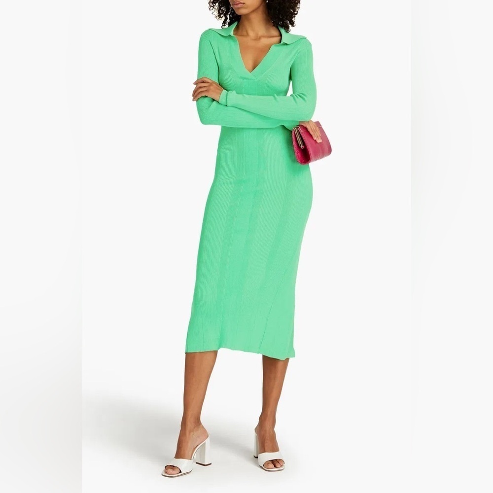 REMAIN BIRGER CHRISTENSEN Joy ribbed-knit midi dress Size 4 in Green